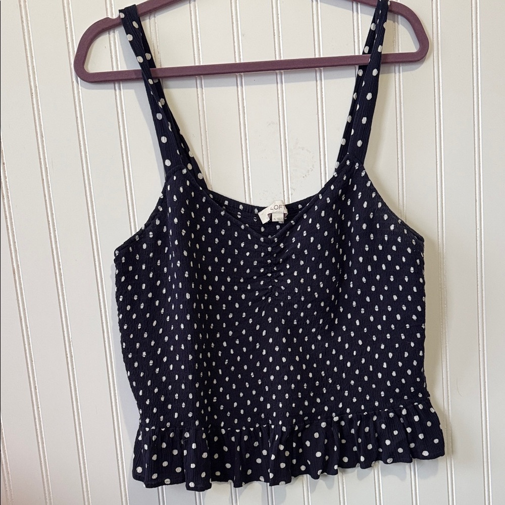 LOFT Navy and White Polka Dot Camisole top super cute